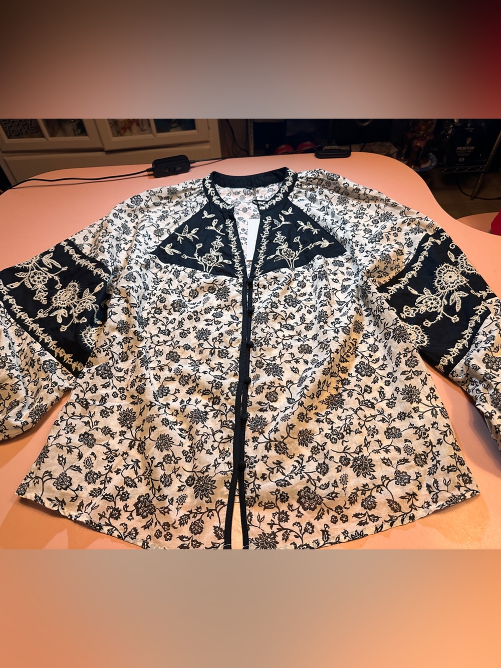 NWT Zara Black and White Floral Tunic Top